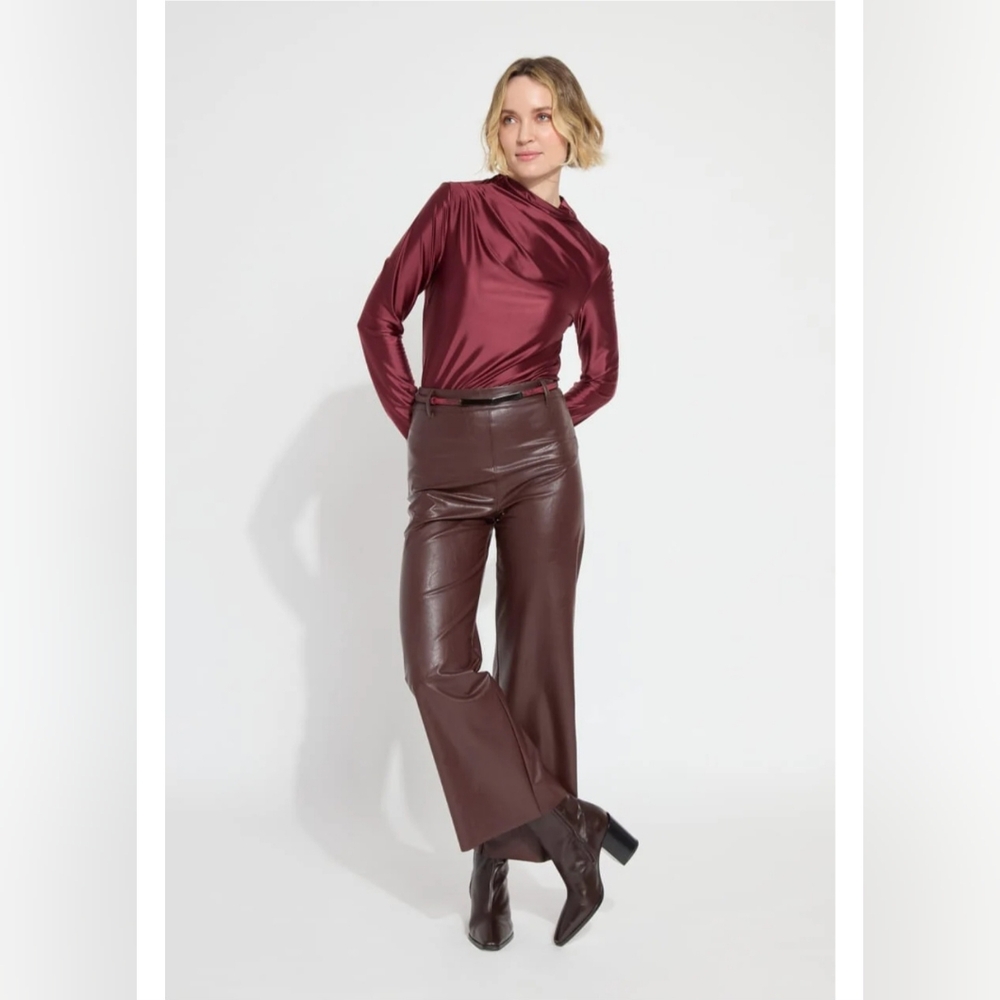 Lysse Vegan Leather Wide Leg Brown/Deep Burgundy Size Medium